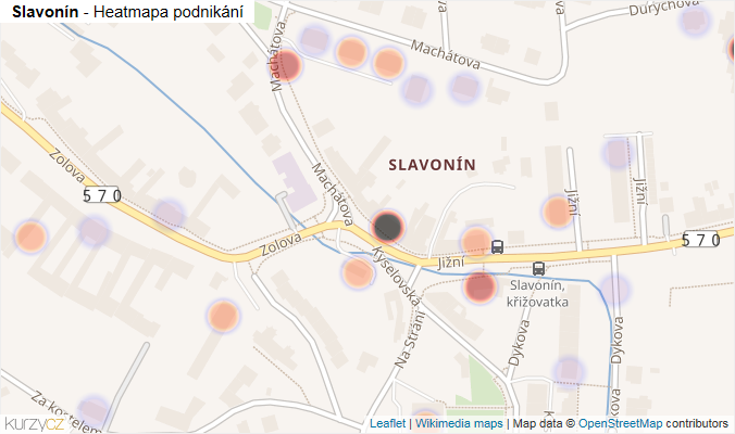 Mapa Slavonín - Firmy v části obce.