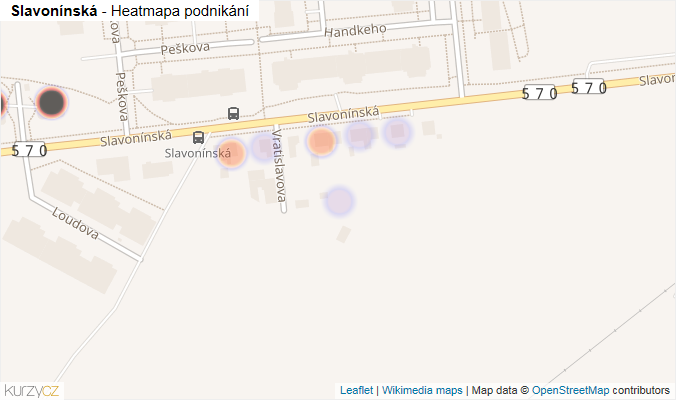Mapa Slavonínská - Firmy v ulici.