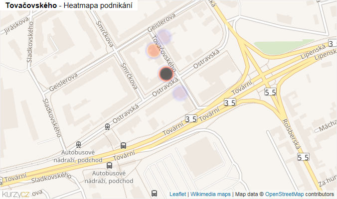 Mapa Tovačovského - Firmy v ulici.