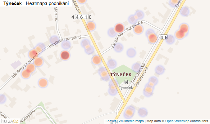 Mapa Týneček - Firmy v části obce.