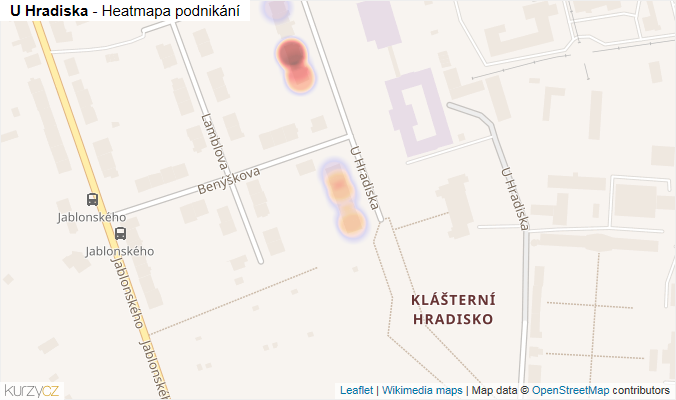 Mapa U Hradiska - Firmy v ulici.