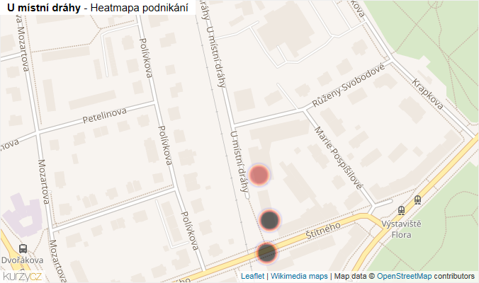 Mapa U místní dráhy - Firmy v ulici.