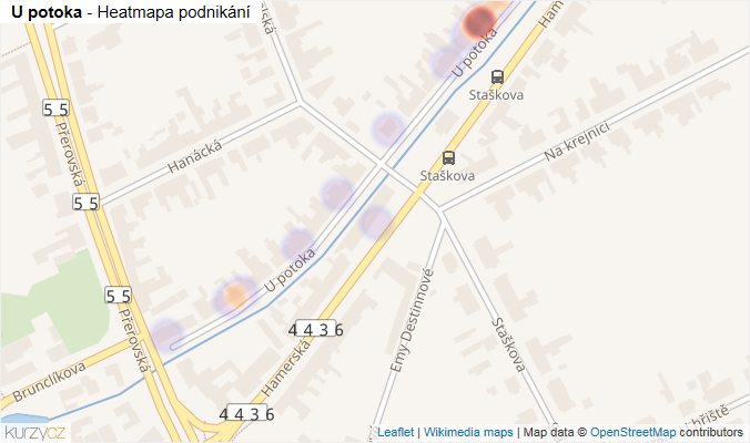 Mapa U potoka - Firmy v ulici.