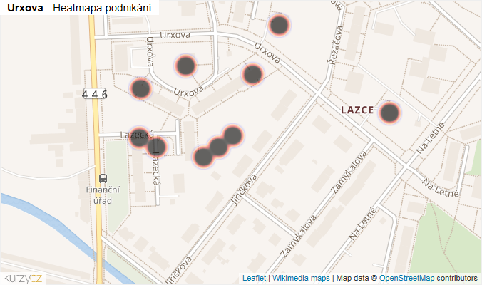 Mapa Urxova - Firmy v ulici.