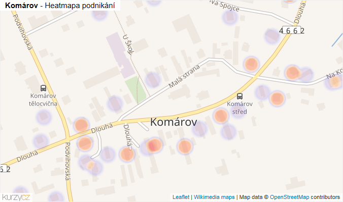 Mapa Komárov - Firmy v městské části.