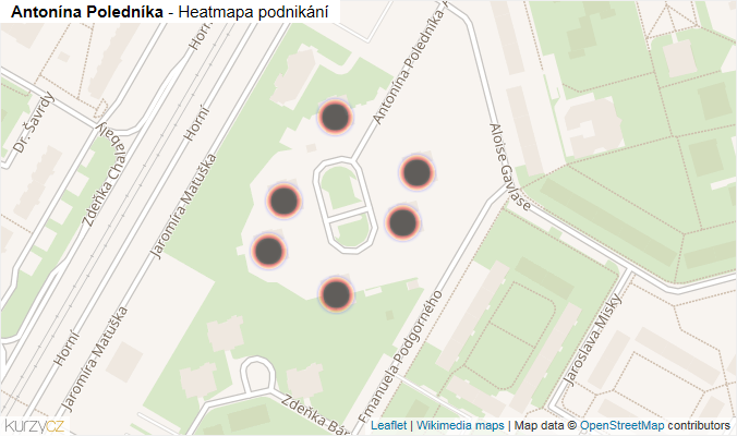 Mapa Antonína Poledníka - Firmy v ulici.