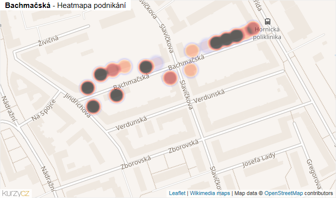 Mapa Bachmačská - Firmy v ulici.