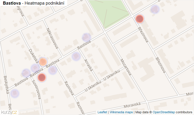Mapa Bastlova - Firmy v ulici.