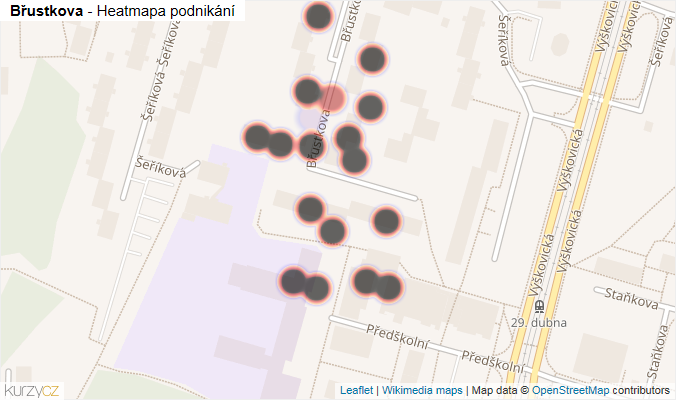 Mapa Břustkova - Firmy v ulici.