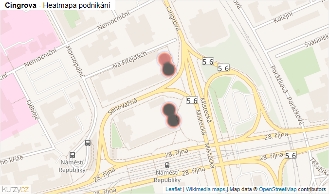Mapa Cingrova - Firmy v ulici.