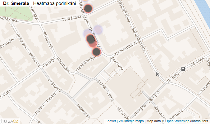 Mapa Dr. Šmerala - Firmy v ulici.