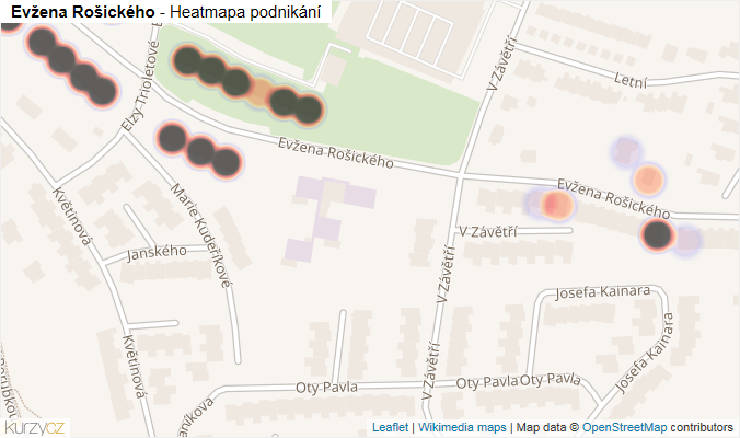 Mapa Evžena Rošického - Firmy v ulici.