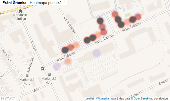 Mapa Fráni Šrámka - Firmy v ulici.
