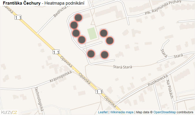 Mapa Františka Čechury - Firmy v ulici.