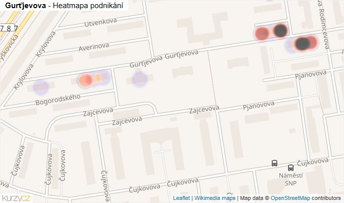 Mapa Gurťjevova - Firmy v ulici.