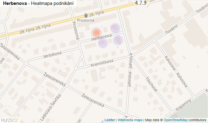 Mapa Herbenova - Firmy v ulici.