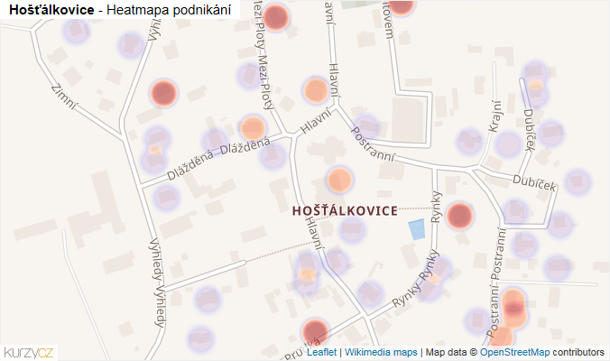 Mapa Hošťálkovice - Firmy v městské části.