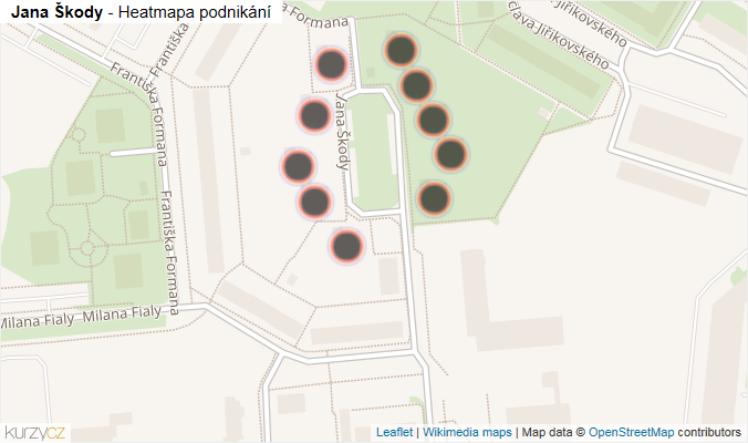 Mapa Jana Škody - Firmy v ulici.