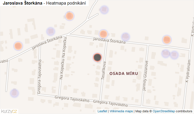 Mapa Jaroslava Štorkána - Firmy v ulici.