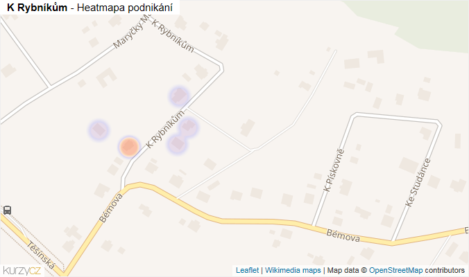 Mapa K Rybníkům - Firmy v ulici.