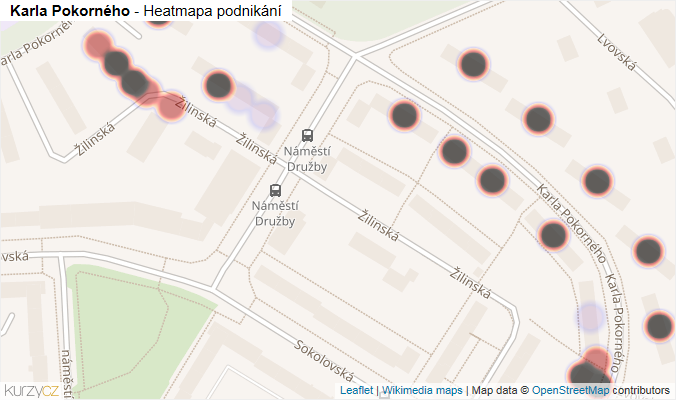 Mapa Karla Pokorného - Firmy v ulici.