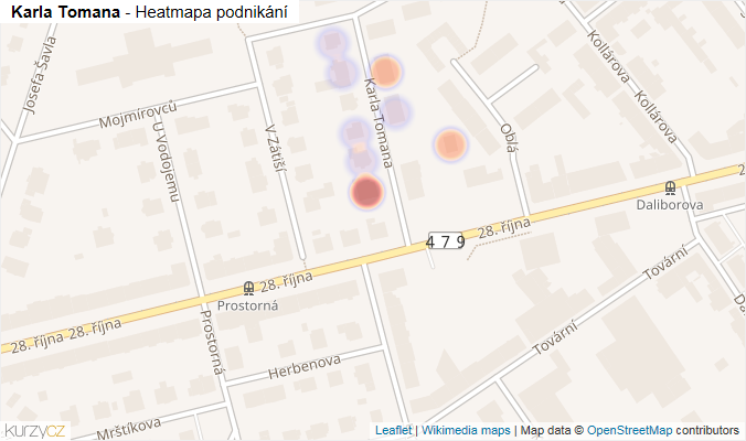 Mapa Karla Tomana - Firmy v ulici.