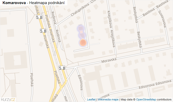 Mapa Komarovova - Firmy v ulici.