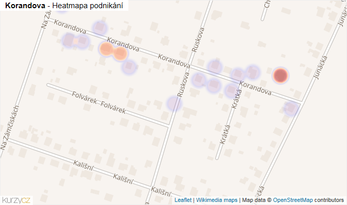 Mapa Korandova - Firmy v ulici.