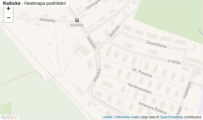 Mapa Košická - Firmy v ulici.