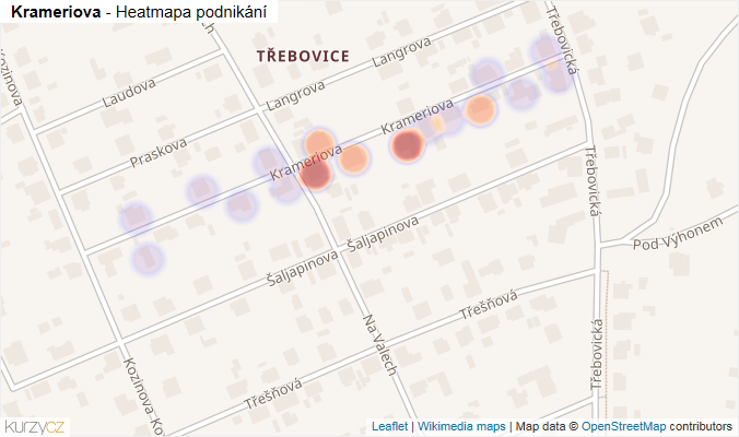 Mapa Krameriova - Firmy v ulici.