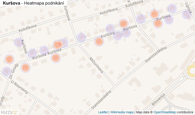 Mapa Kuršova - Firmy v ulici.