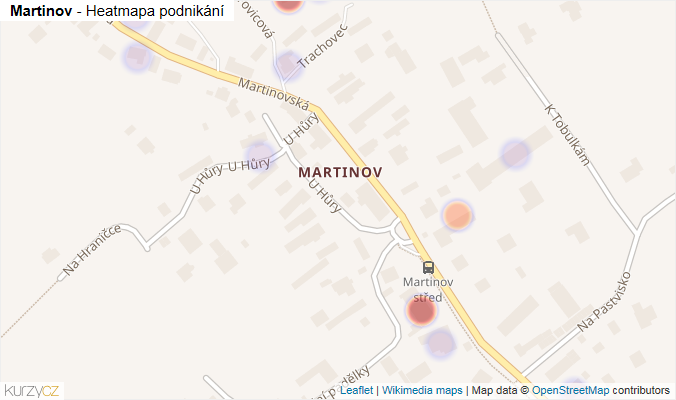 Mapa Martinov - Firmy v městské části.