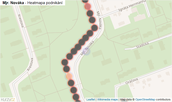 Mapa Mjr. Nováka - Firmy v ulici.