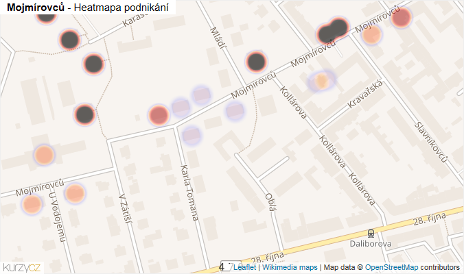 Mapa Mojmírovců - Firmy v ulici.