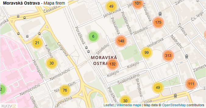 Mapa Moravská Ostrava - Firmy v části obce.
