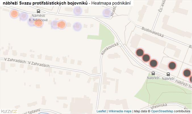 Mapa nábřeží Svazu protifašistických bojovníků - Firmy v ulici.