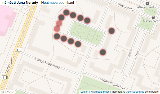 Mapa náměstí Jana Nerudy - Firmy v ulici.