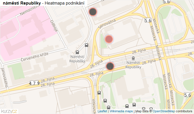 Mapa náměstí Republiky - Firmy v ulici.