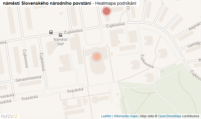 Mapa náměstí Slovenského národního povstání - Firmy v ulici.