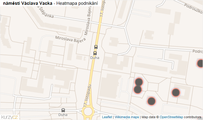 Mapa náměstí Václava Vacka - Firmy v ulici.