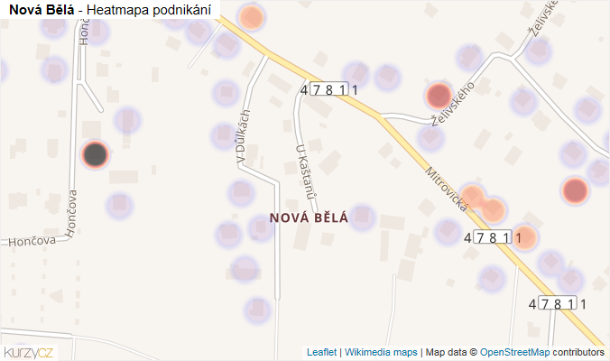 Mapa Nová Bělá - Firmy v části obce.