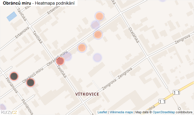 Mapa Obránců míru - Firmy v ulici.