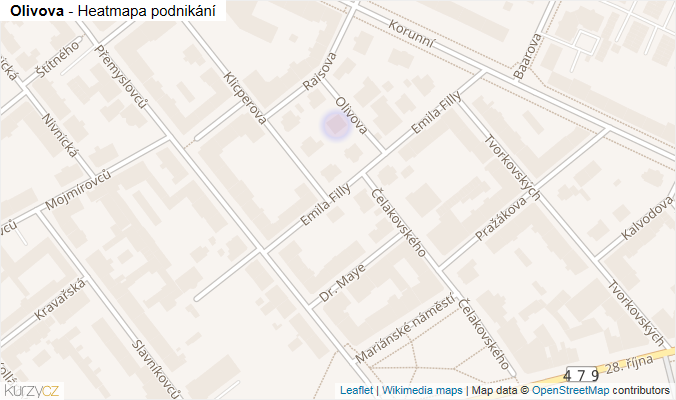 Mapa Olivova - Firmy v ulici.