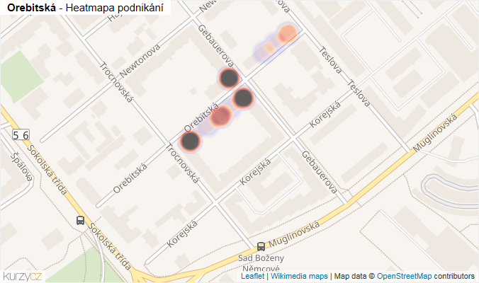 Mapa Orebitská - Firmy v ulici.