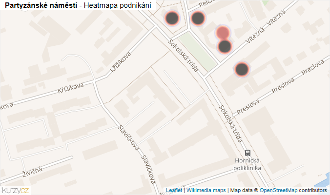 Mapa Partyzánské náměstí - Firmy v ulici.