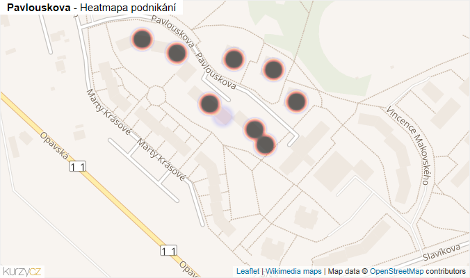 Mapa Pavlouskova - Firmy v ulici.