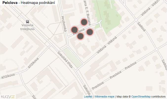 Mapa Pelclova - Firmy v ulici.
