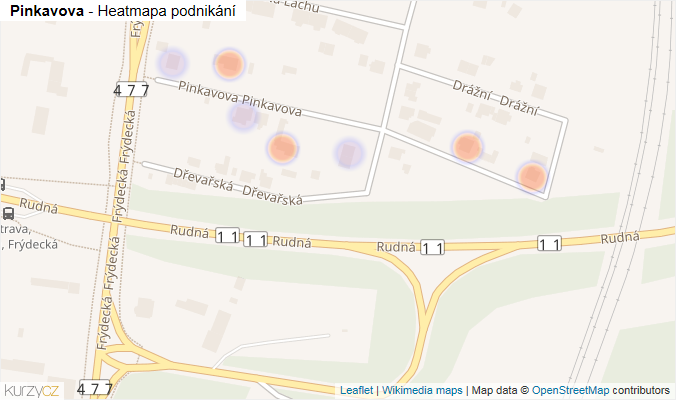 Mapa Pinkavova - Firmy v ulici.