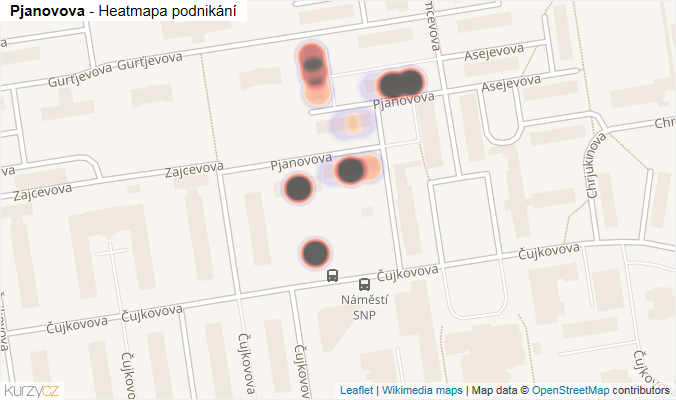 Mapa Pjanovova - Firmy v ulici.