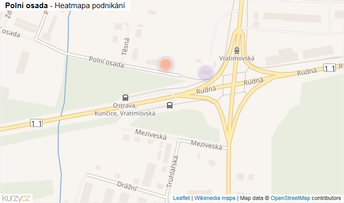 Mapa Polní osada - Firmy v ulici.